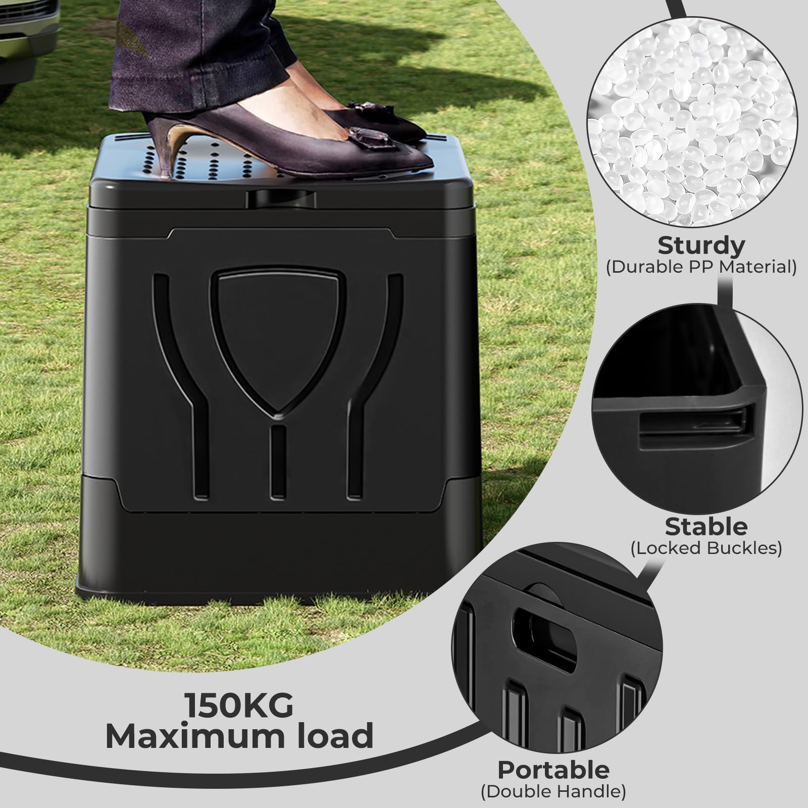 WC Portatile Pieghevole 20L con Sacca, Sacchetti e Sedile – WC da Campeggio Chimico per Adulti, Cesso Portatile per Camper, Viaggi, Emergenza, Bagno Esterno Compatto (Nero)