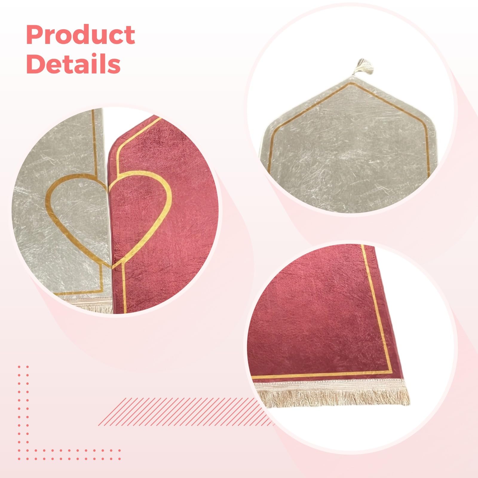 Lot de 2 tapis de prière pour couples - Motif cœur - 67,1 x 110 cm - Doux et antidérapant - Cadeau islamique parfait pour décoration de chambre à coucher et salon