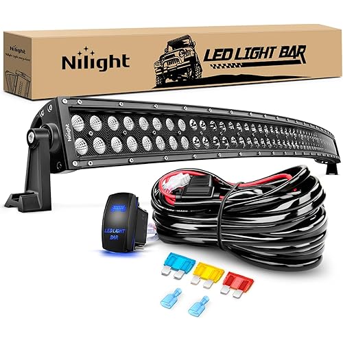 Nilight ZH120 50Inch 50 Inch 288W Curved Spot Flood Combo Bar LED Off Road Driving Light and 1PC 14AWG 12V 5Pin Rocker Switch Wiring Harness Kit-1 Lead, 2 Years Warranty, White