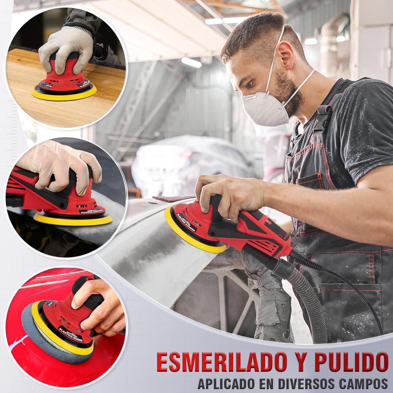 Autolock Lijadora Excentrica disco de 125/150 mm,350W Lijadora Orbital Electrica,7 Velocidades hasta 10,000 RPM,Para trabajar y pulir la madera (1pcs)