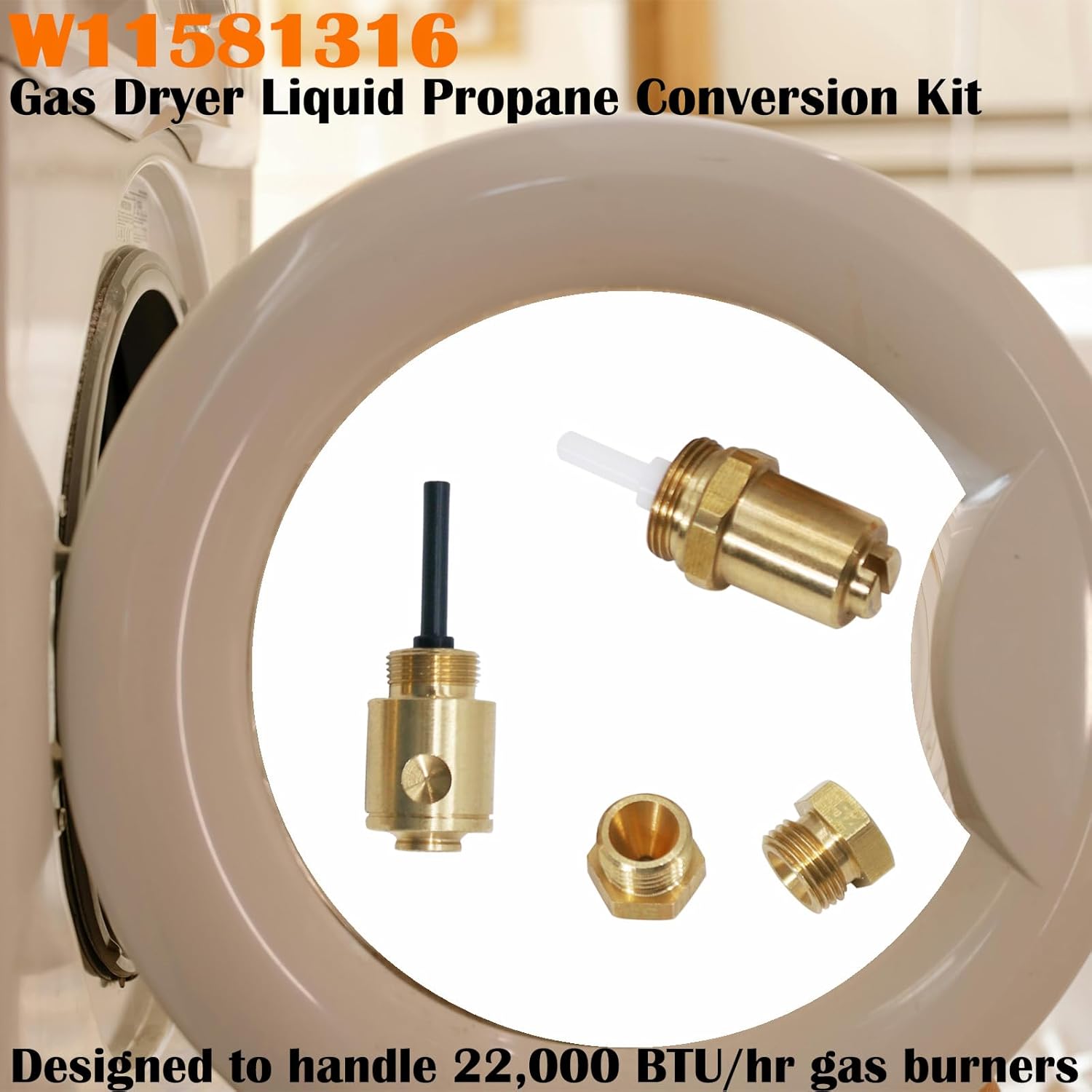 W11581316 Gas Dryer Liquid Propane Conversion Kit for 29-Inch Gas Dryers, Compatible with Whirlpool, Maytag, Kenmore, Amana, OEM LP Kit for 22000 BTU/Hr Performance