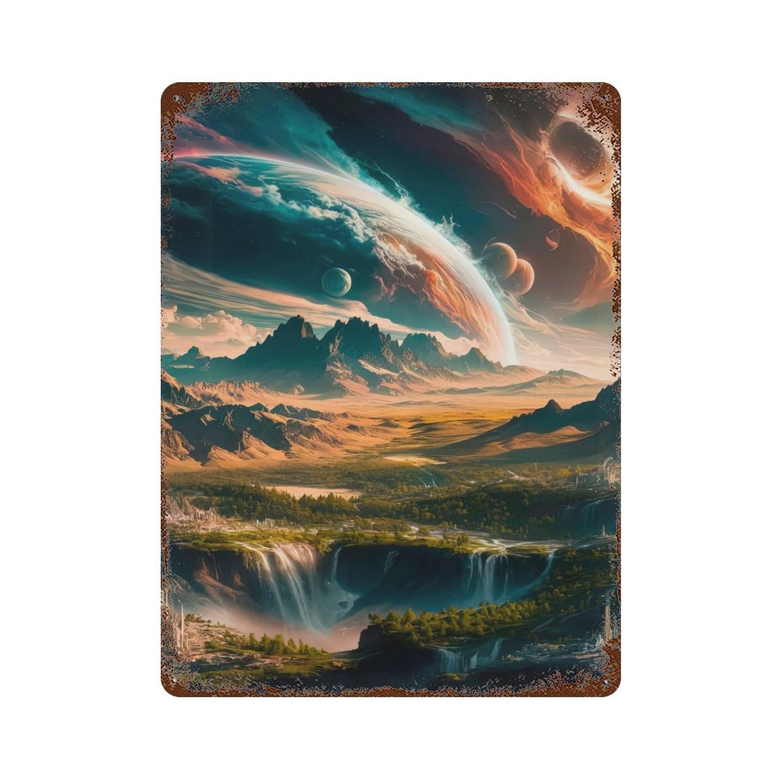 Celestial Vista Vintage Rust Metal Sign 15.7"x11.8", Retro Wall Decor for Garage, Pub Or Kitchen