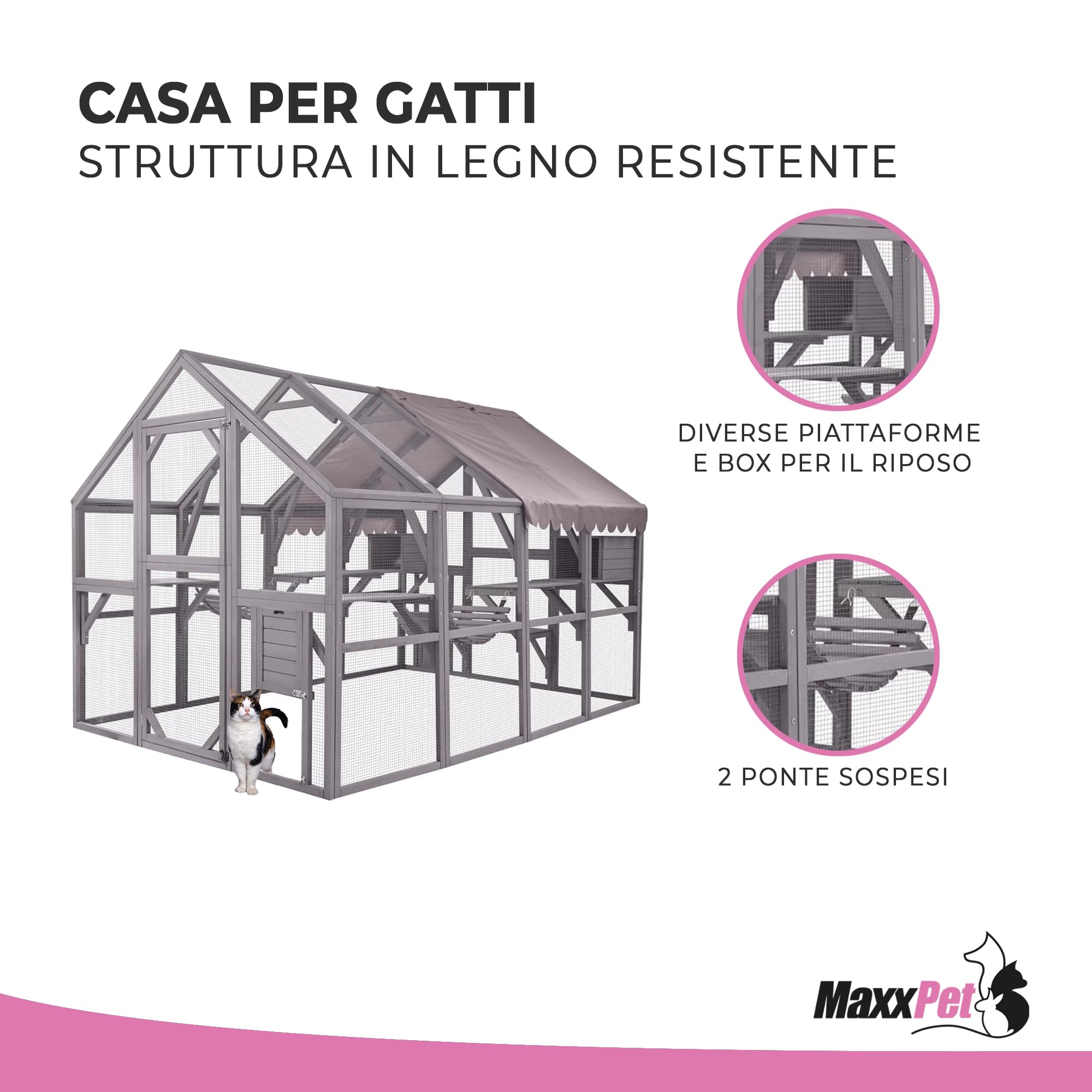MaxxPet Grande Gabbia - Gatti - Voliera per gatti - Alloggiamenti per gatti - 280x188x188 cm