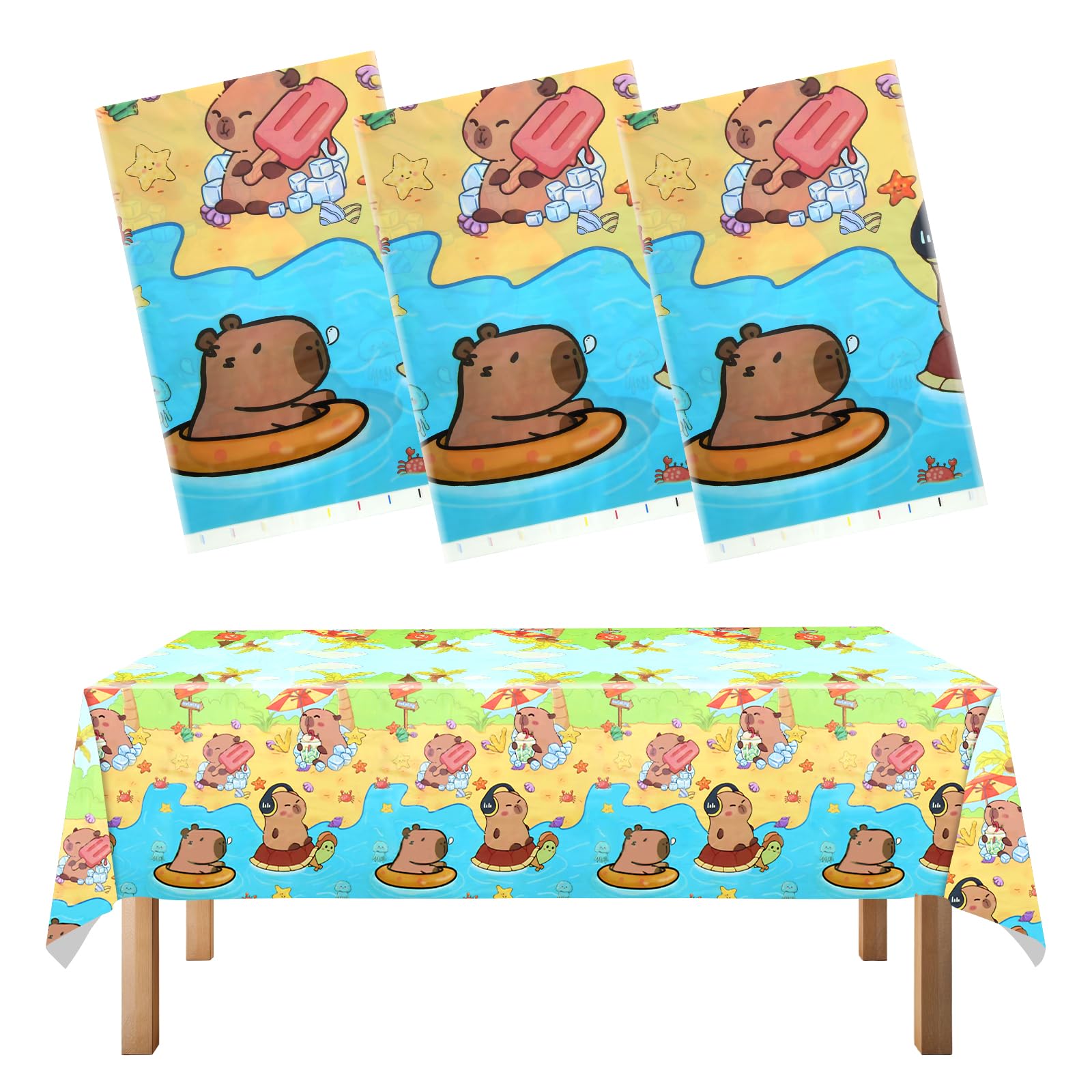 2 Pièces Nappe Anniversaire Capybara Mignon – Jetable, Imperméable, 108x180 Cm – Parfait Pour Fêtes Enfants