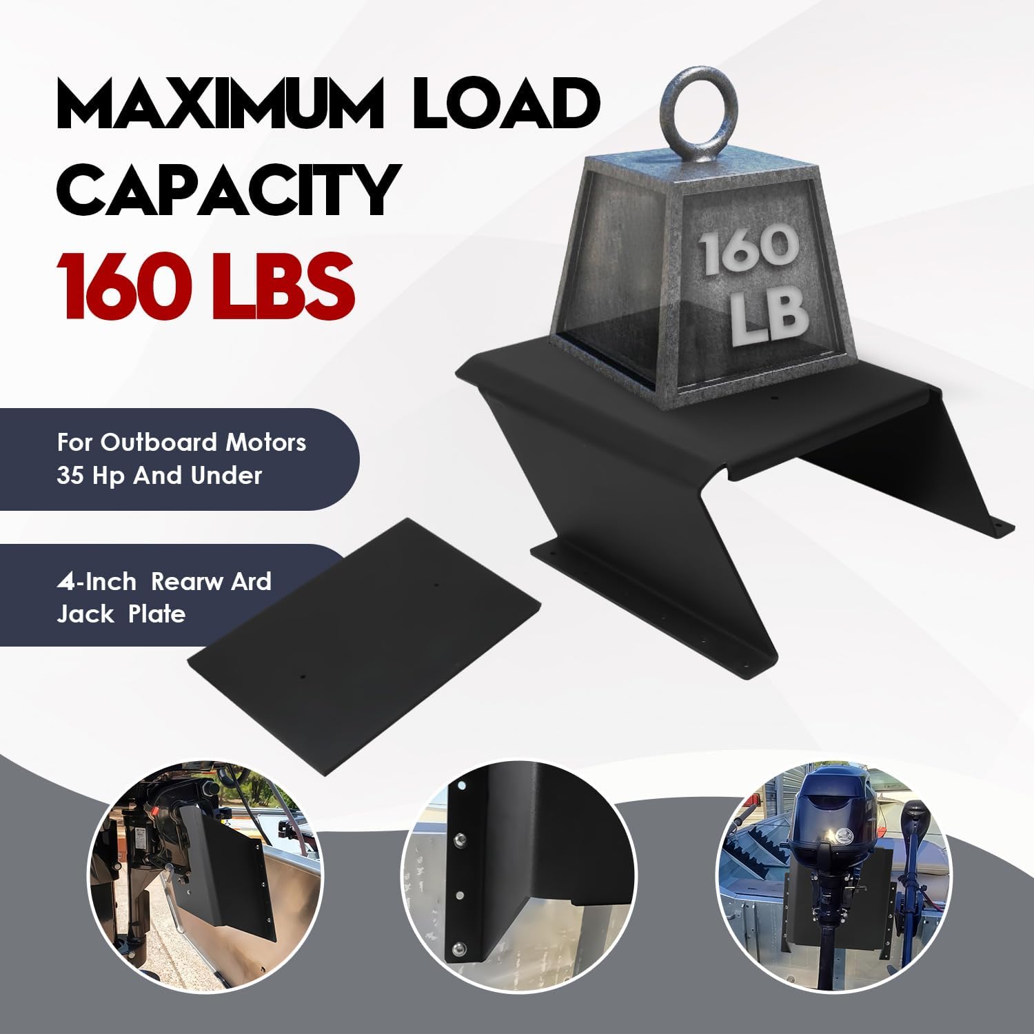 Adjustable MJ-1-DP Jack Plate for Boats, 4" Setback Small Engine Jack Plate for Outboard Motor, Up to 35HP (Rubber Mounting Block Included), Manual Add Distance Between Engine and Transom