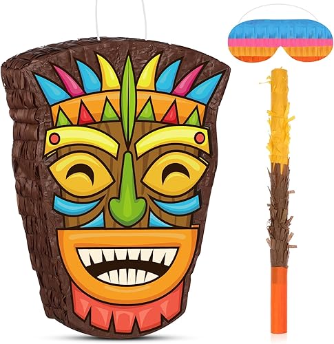 Threan Piñata pequeña Tiki Tropical Hawaii con murciélago vendado, piñata Aloha Luau para decoración de fiesta temática hawaiana Luau suministros de