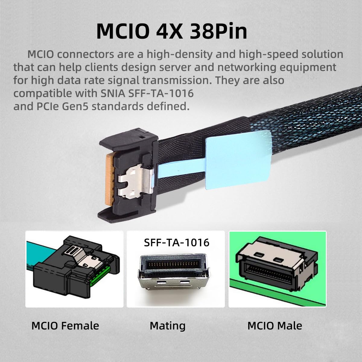 xiwai PCIe 5.0 MCIO 4X Mini Cool Edge IO a U.2 SFF-8639 NVME PCI-Express con cavo di alimentazione SATA 15P per scheda madre SSD, 50 cm