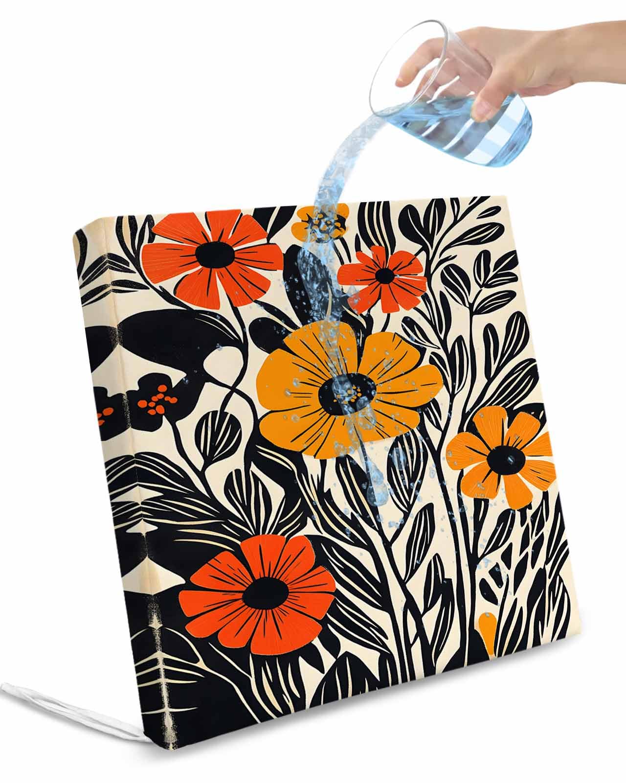 2 Pack Orange Yellow Black Botanical Waterproof Cushion Covers with Ties, Outdoor Patio Chaise Lounge Chair Seat Cushion Slip Covers Replacement(Only Cover) Elegant Leaf Tropical 20