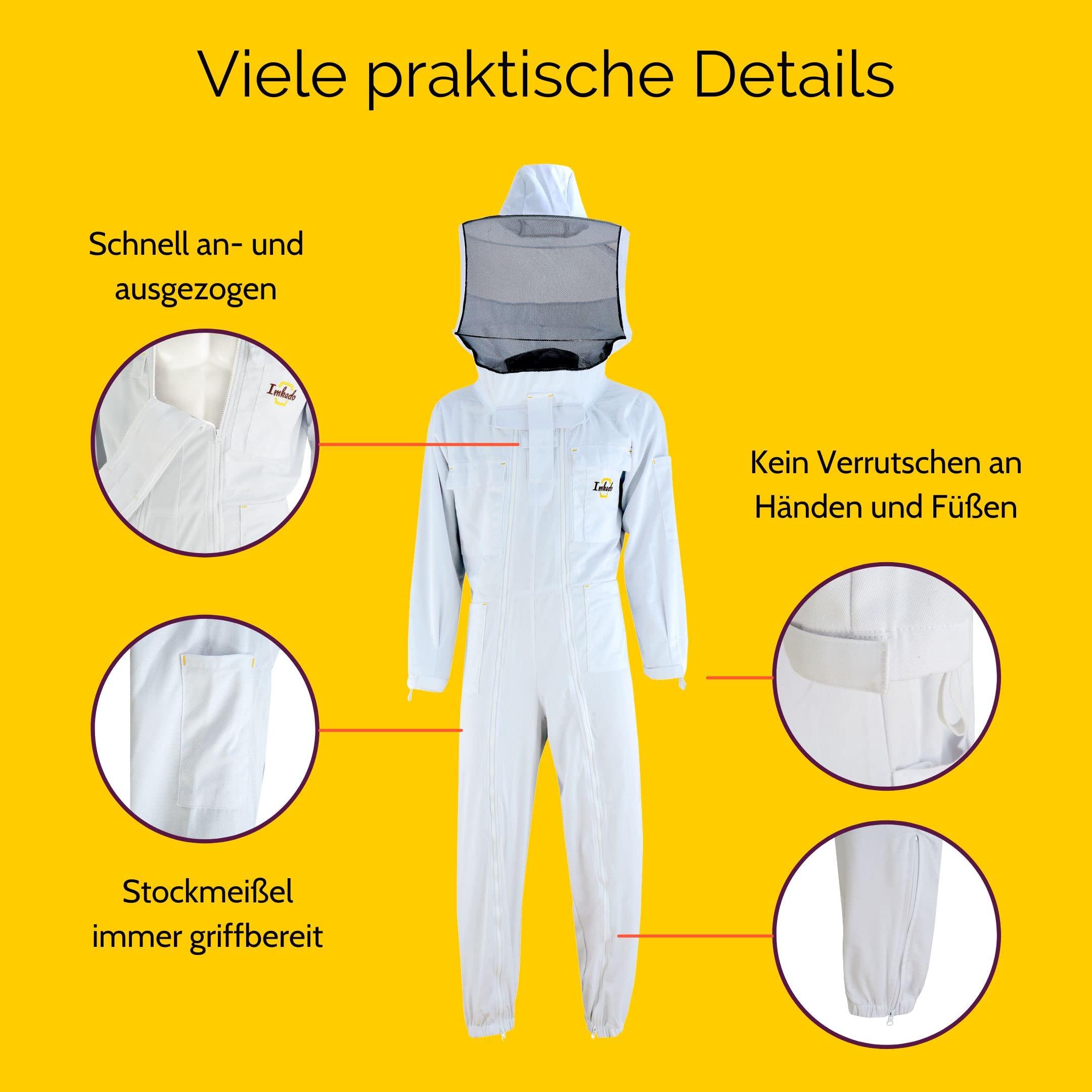 Imkeranzug, Schutzbekleidung für Imker, schützt vor Bienenstichen (XXS, Schleier: Rundschleier)