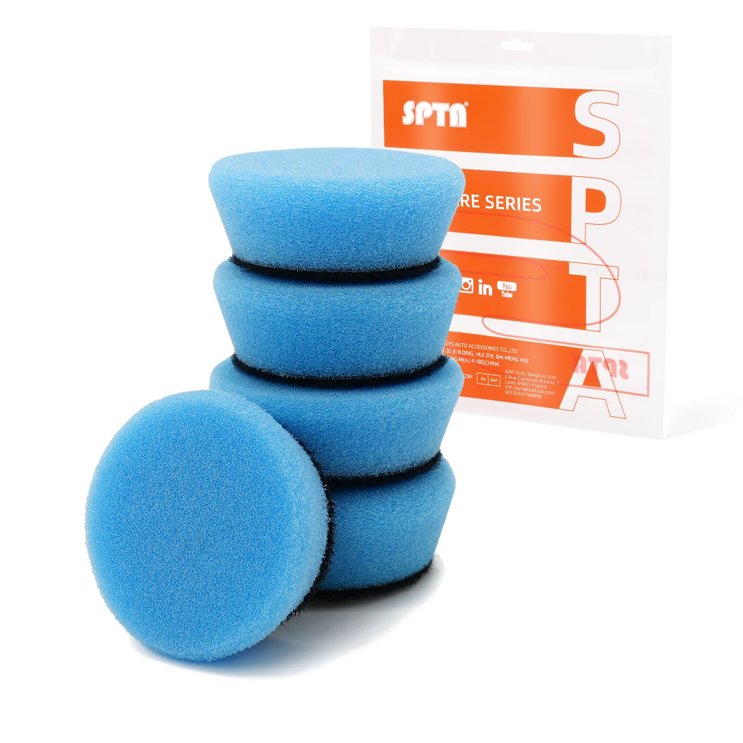 SPTA Blue T60 Mini Moderate-Cut Pad Sets, 5Pcs 1.3inch/32mm Sponge Polishing Buffing Pads, Car Foam Detail Polishing Pad Kit for Car Detail Polishing and Buffing, Small Area Polishing -FPTSS3B