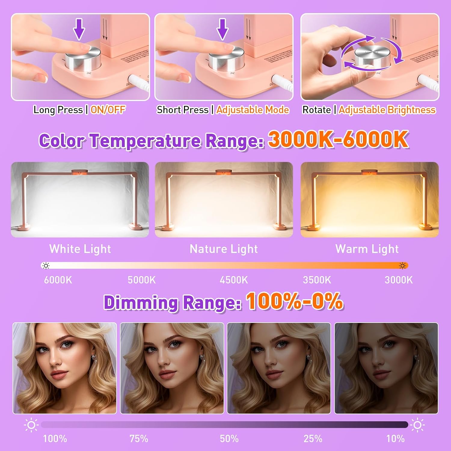 HITTI 456 LEDs Bright Nail Tech Lamp for Desk, 34 Inch Foldable Large Nail Arch Light with Phone Holder, Stepless Dimming & 3 Modes Half Moon Table Light for Manicure/Lash Extension/Tattoo/Beauty