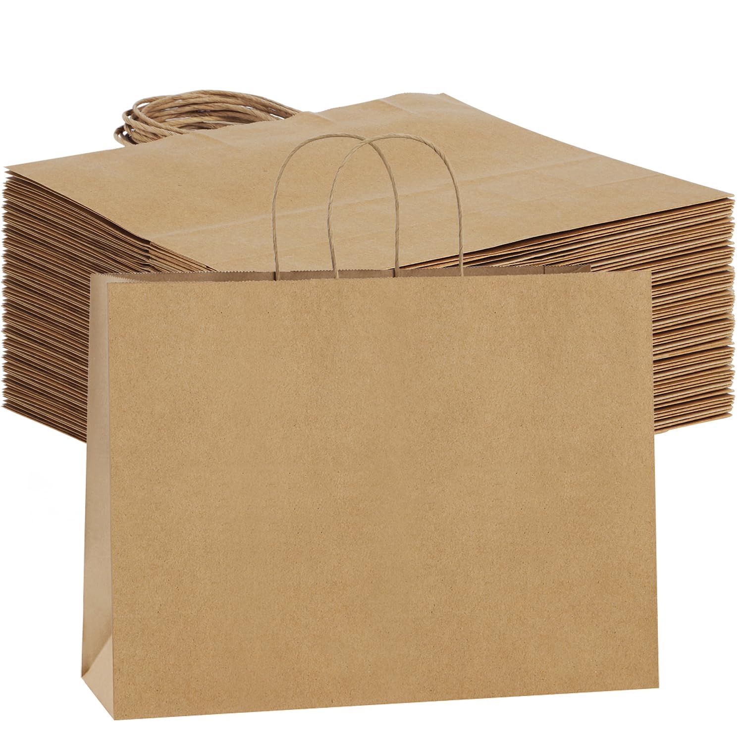 50 sztuk torebek prezentowych XL z uchwytami, torby do przechowywania, na urodziny, wesela, Dzień Matki, zakupy, DIY, duże 40,6 x 15 x 30,5 cm, brązowe, luzem, 50 sztuk