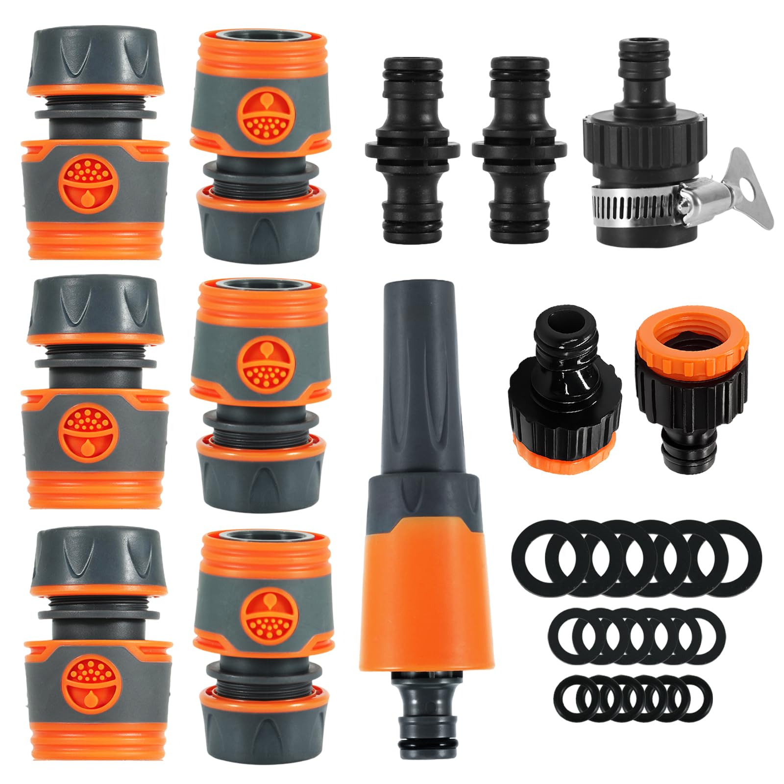 Garden Hose Pipe Connectors and Fittings Set, 12 Pcs Outside Garden Hose Connector, Nozzle, Mixer Tap, Hosepipe Connectors to Outside Tap Connectors Adapter for Taps 3/4" and 1/2" inch