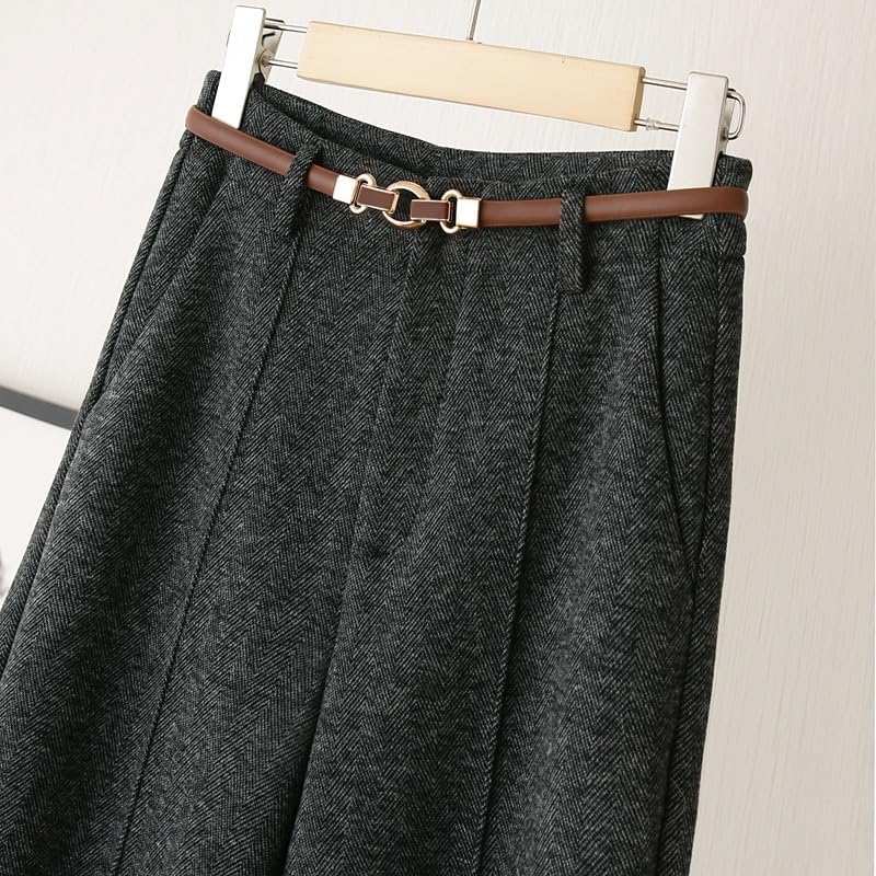 [lalarimi] オフィスカジュアル 女性用ウール混紡パンツ 高腰デザイン+裾スリット 冬用厚手保温 ビジネスシーン対応 ストレ