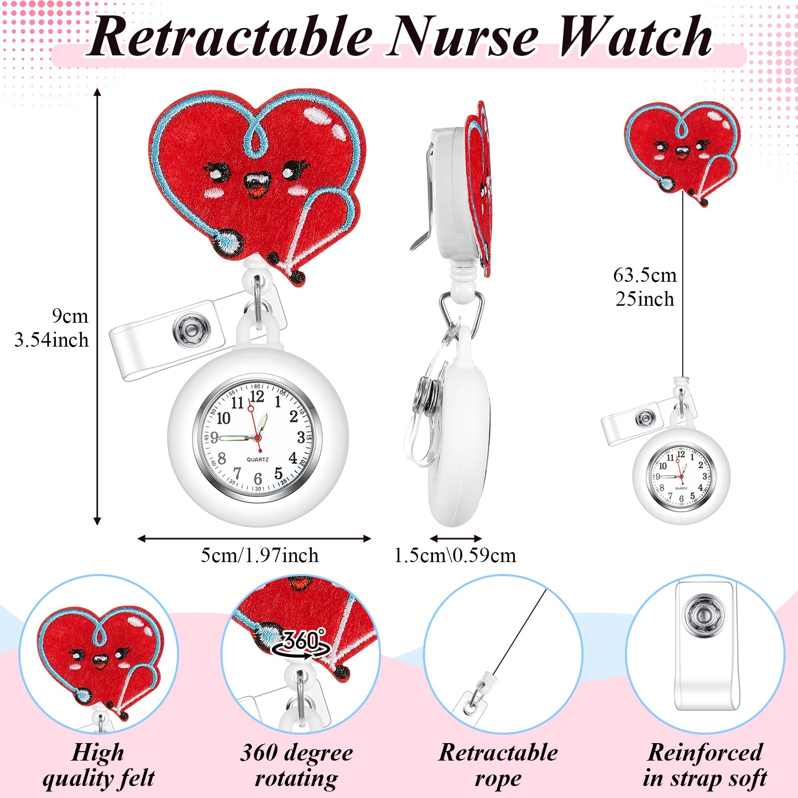 Dansydaisy 3 Set Nurse Watch Glow in the Dark Nursing Watch Clip on Nursing Pocket Badge Fob Pocket 2025 Cna Week,Nurse Week,Graduation Gifts for Appreciation Gifts