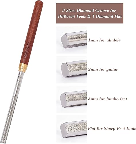 Miniatura 3 de Lima de borde de corona de trastes de diamante de guitarra con 3 ranuras de coronación y 1 lado de grano plano completo lima de aderezo de extremo