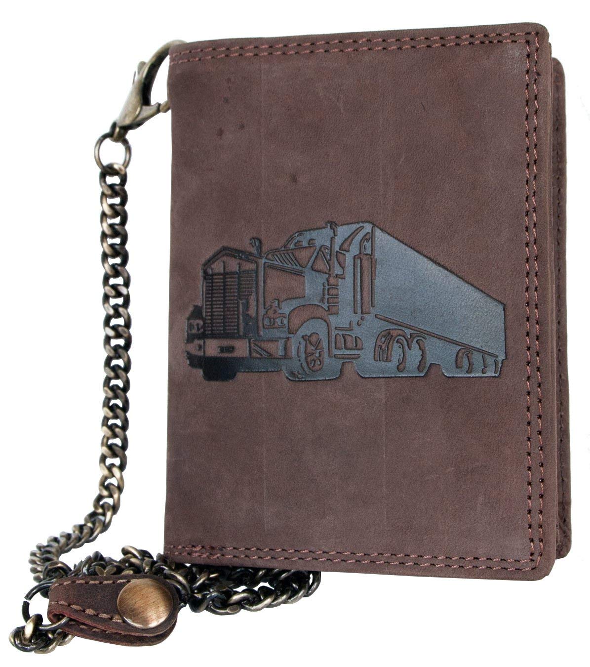 Billetera marrón Claro Estilo Motero de Cuero con camión con Cadena de Metal