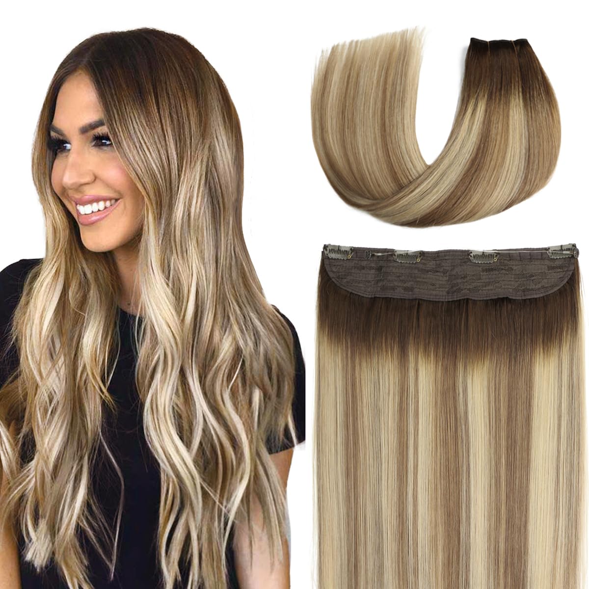 Real Human Hair Extensions 14 Inch Invisible Wire 65g Amazon.com : SAFIRENY Wire Hair Extensions Fish Line Hair  main image 2