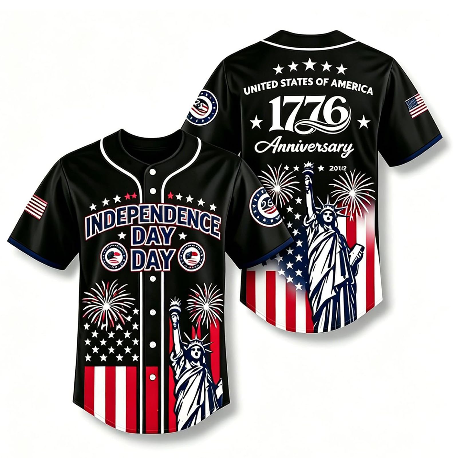 Aoukp Unisex Black B Usa 250Th Anniversary Baseball Jersey, Patriotic Flag Statue Of Liberty Button Shirt, Breathable Mesh Shirt (,5Xl)