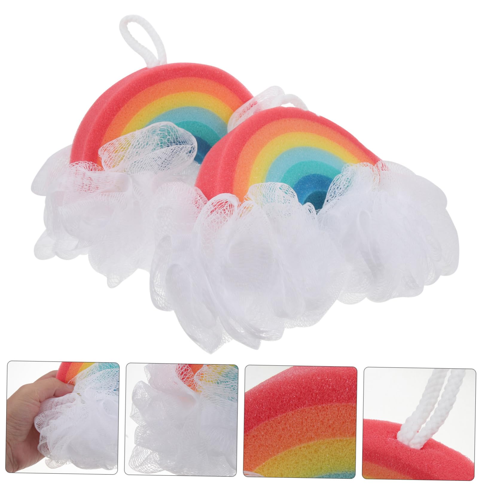 Veemoon Esponjas de Baño para Niños 2 Piezas Forma de Arcoíris Textura Agradable Burbujas Abundantes y Poder de Exfoliación para Cuidado Corporal Infantil
