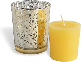 BCandle 100% Pure Raw Beeswax Votive Candles in Glass Holder (Gold Mercury, 1)