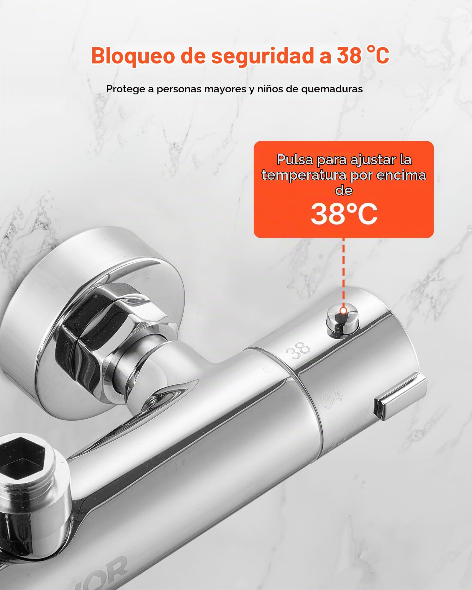 VEVOR Válvula Termostática para Grifo de Ducha, con Cierre Seguro 38 ℃, para Grifo de Ducha de Agua Fría y Caliente, con Temperatura Constante a Baño, Autocaravana y Caravana, 270 x 40 x 40 mm