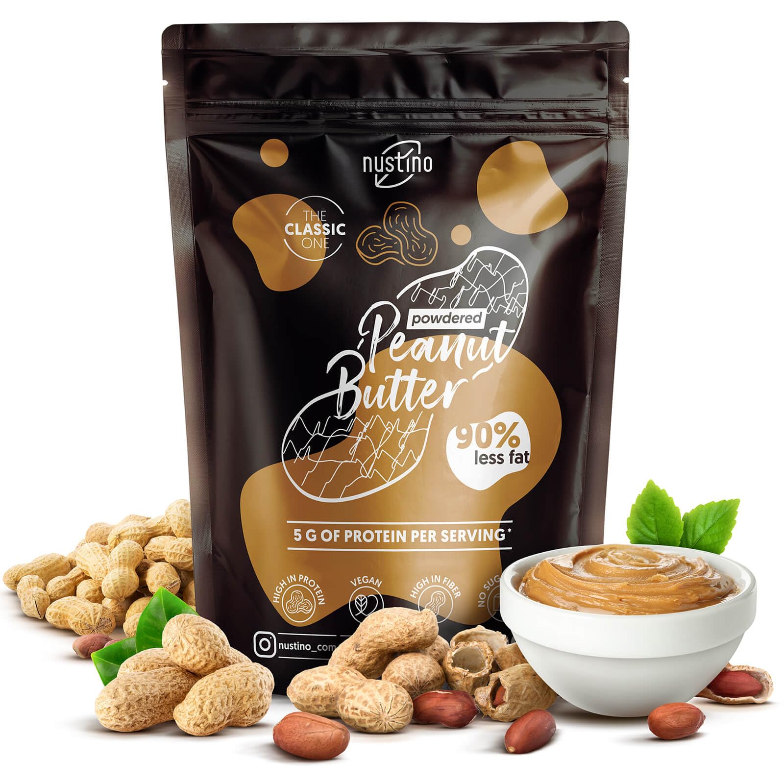 Nustino Burro di Arachidi in Polvere Classic 400g - Sgrassato e a Basso Contenuto Calorico, Con Sale, Niente zucchero, Snack Proteico e Gustoso