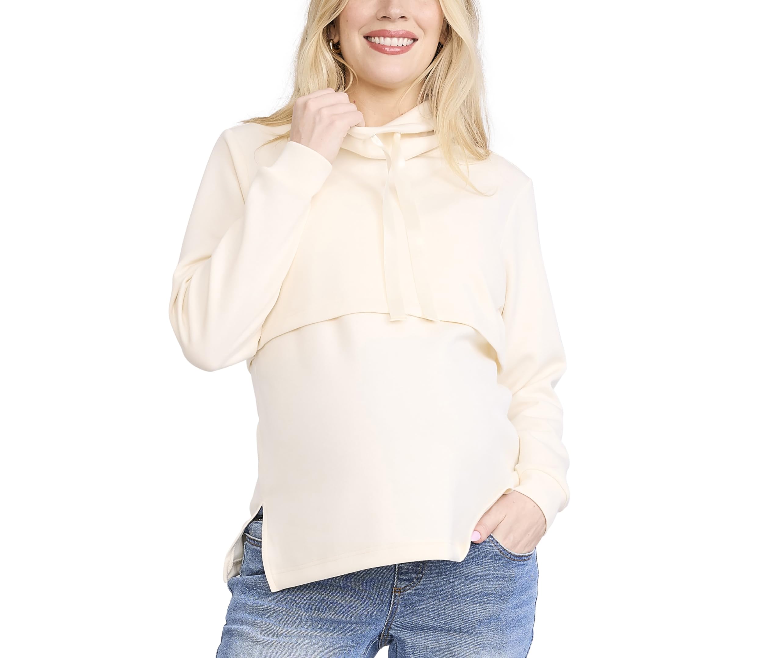 Motherhood Maternity Women's Long Sleeve Funnel Neck Nursing Pullover Pregnancy Sweatshirt for Breastfeeding