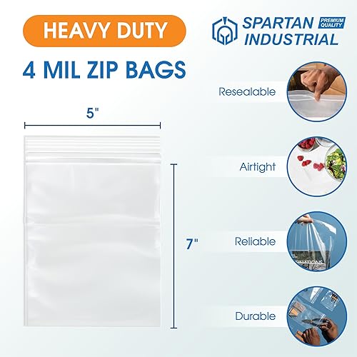 Miniatura 2 de Spartan Industrial - 200 unidades - Bolsas de polietileno con cierre de cremallera de plástico transparente grueso y duradero de 5 x 7 pulgadas (4