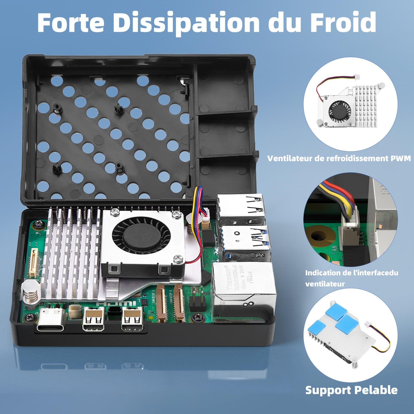 RasTech Raspberry Pi 5 8GO Kit 64GO Edition avec Active Cooler,Alimentation 27W 5.1V5A USB-C,Pi5 8GO Board,Kit Lecteur de Carte 64GO,Boîtier Pi 5,Double 4K Câbles de Micro HD Out,Manuel d'utilisation