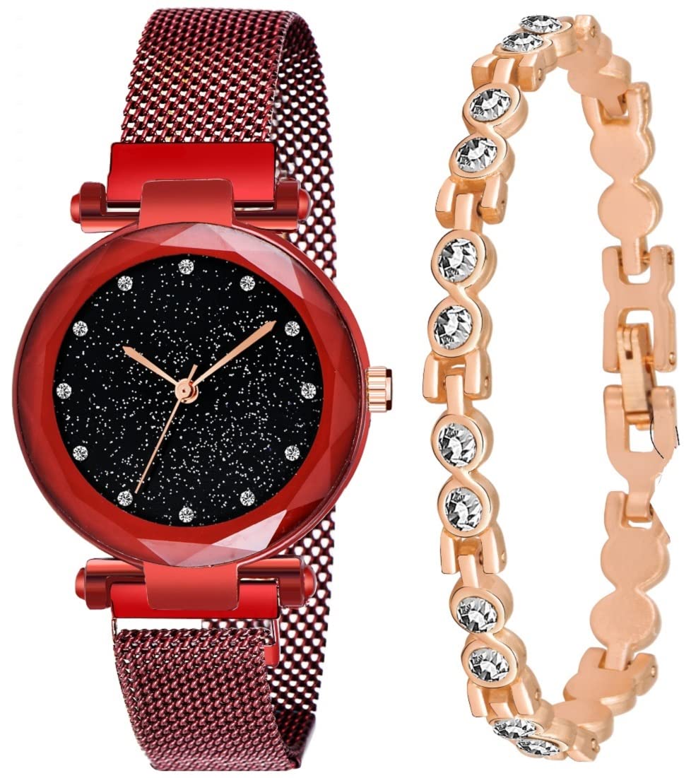 Acnos Stainless Steel Premium Brand - A Red Magnet Analog Watch With Rose-Gold Bracelet For Girls Or Watch For Women Pack Of - 2, Black Dial, Red Band (B08YZ7VDRT) Amazon Price History, Amazon Price Tracker