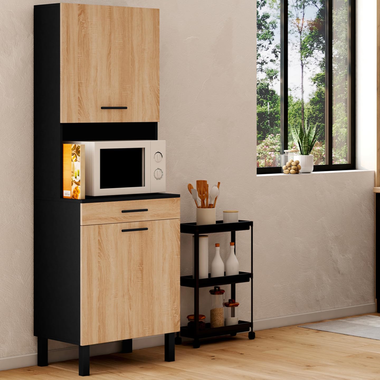 IDMarket - Buffet de Cuisine 60 cm CINA Noir et façon hêtre