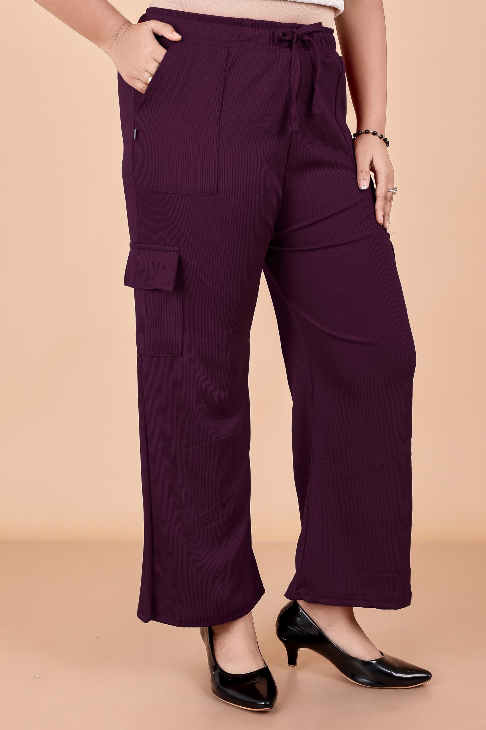 Women's Corduroy Cargo Pants, Pink, Drawstring Waist, Multiple Pockets, Wide Leg-picture-50