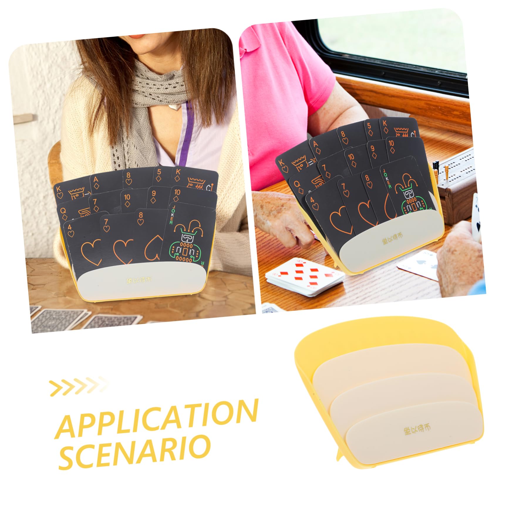 ERINGOGO 4pcs Plastic Playing Card Holder Stand Hands Card Displaying Tray for Games Foldable Storage Organizer for Poker Yellow Color