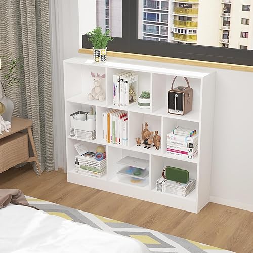 Miniatura 3 de AIEGLE Estantería de 10 cubos, estantería de madera de 3 niveles, armario de exhibición de pie para el dormitorio de los niños, organizador de