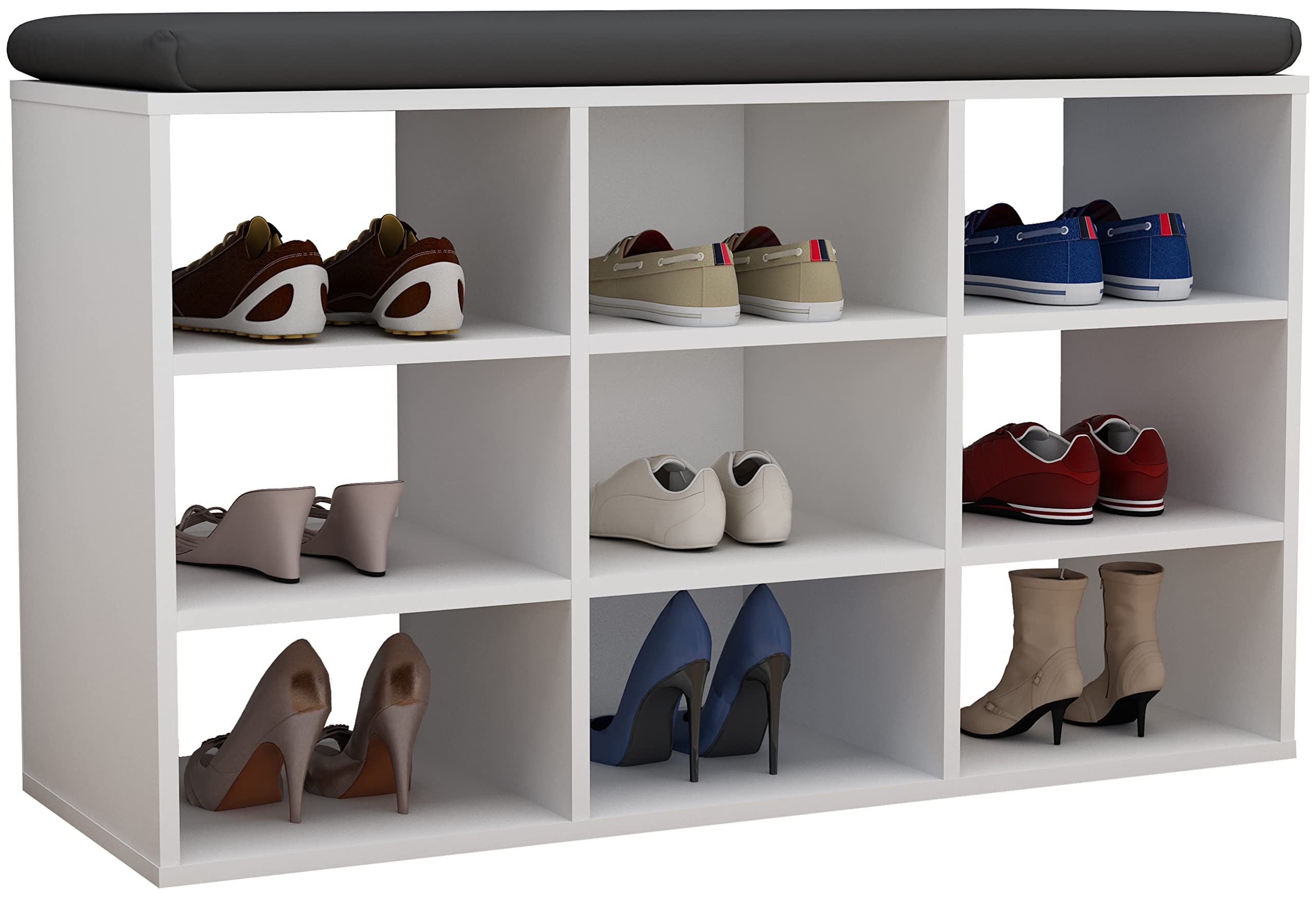 VCM Holz Schuhregal | Maße ca. H. 50 x B. 80 x T. 30 cm | Schuhkommode mit 9 Fächer | Schuhschrank - Hinsol XS