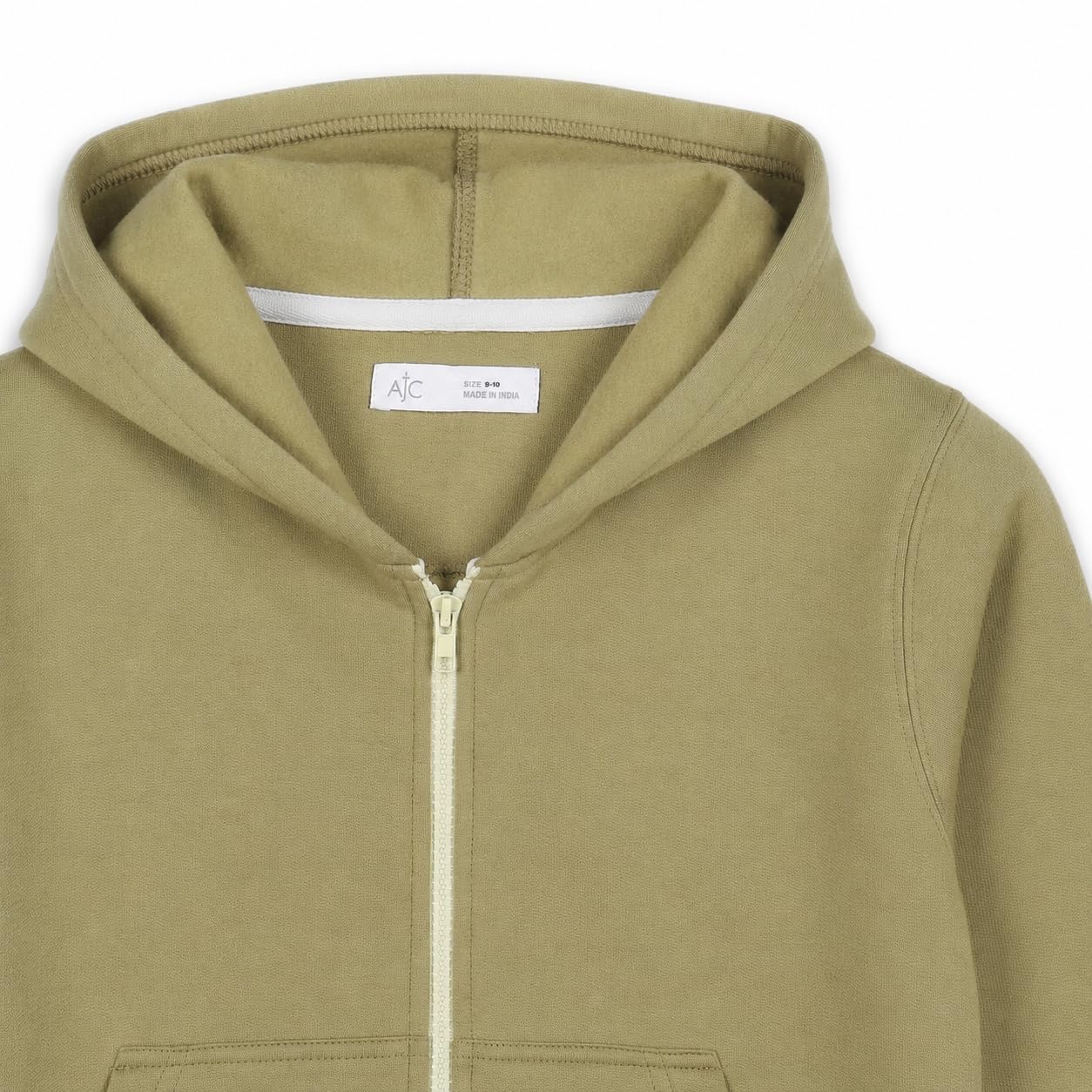 Alan Jones Clothing Boys Hooded Sweatshirt | Full Zip Closure | Full Sleeves | Kangaroo Pocket | Regular Fit | Winter Jacket for Boys | Age 5-16 Years (Khaki_13-14 Years) 2