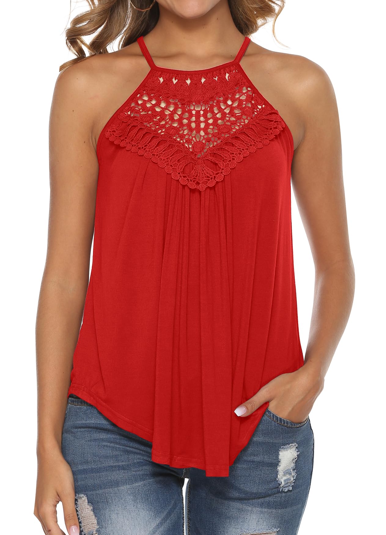 BluetimeHalter Tops for Women Sexy Sleeveless Lace Crochet Dressy Flowy Tank Top Cute Summer Shirts