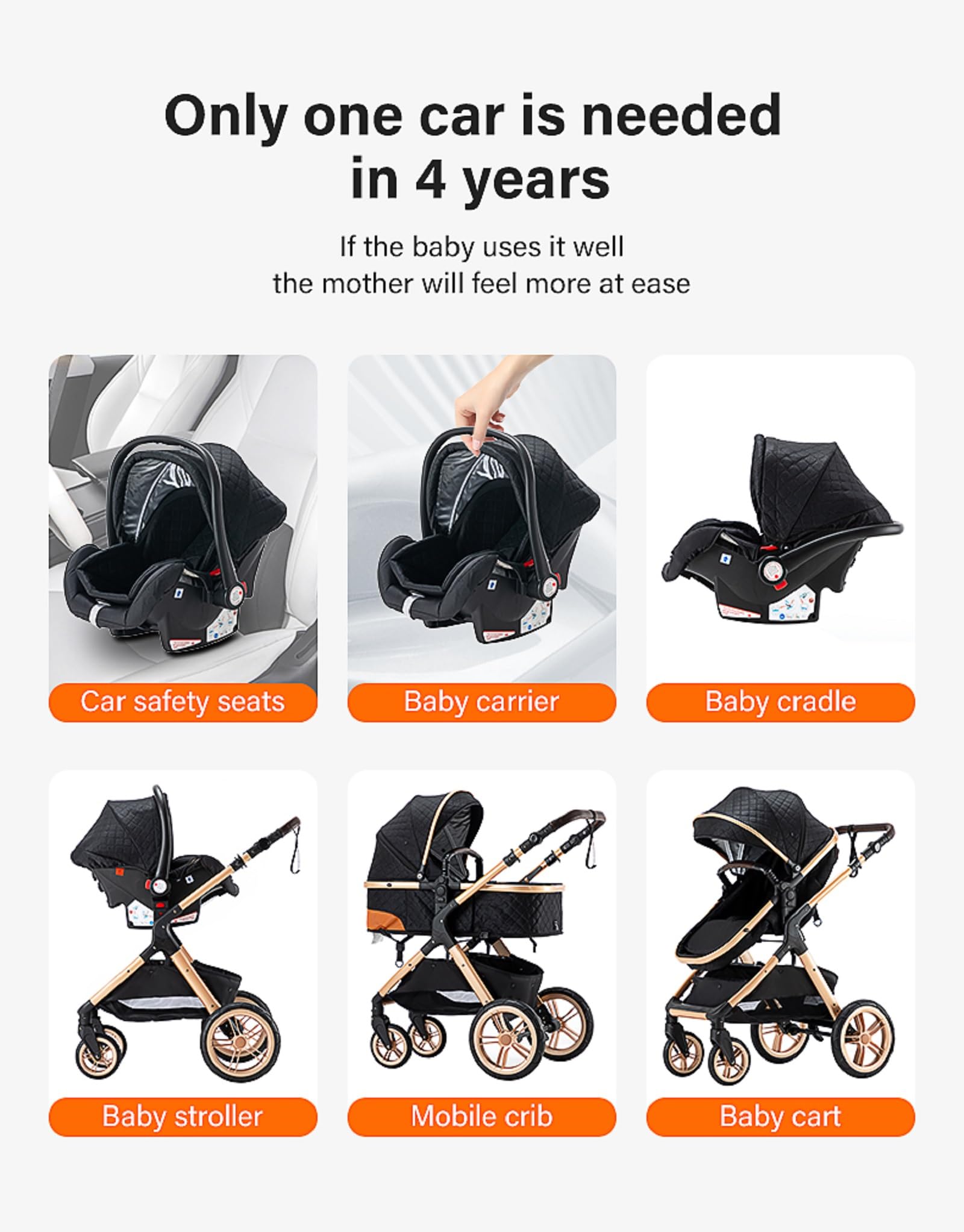 Passeggino 3 pezzi, carrozzina, passeggino 3 in 1, passeggino, sistema da viaggio, pieghevole, pneumatici in gomma, con accessori, Gondola, Adaptateurs, 25 kg (XX1 Rosa)