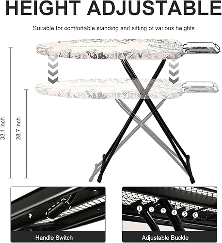 Miniatura 4 de Tabla de planchar, tabla de planchar plegable, altura ajustable, tabla de hierro compacta, tubo de acero grueso con soporte, funda de tela de