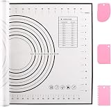 Miorkly Backmatte Groß Teigmatte 60x40cm, Silikonmatte Baking Mat Rutschfeste, Antihaftbeschichtete Backunterlage mit Messung,für Fondant Gebäck Pizza, BPA Frei(Schwarz+3Pcs Schaber)