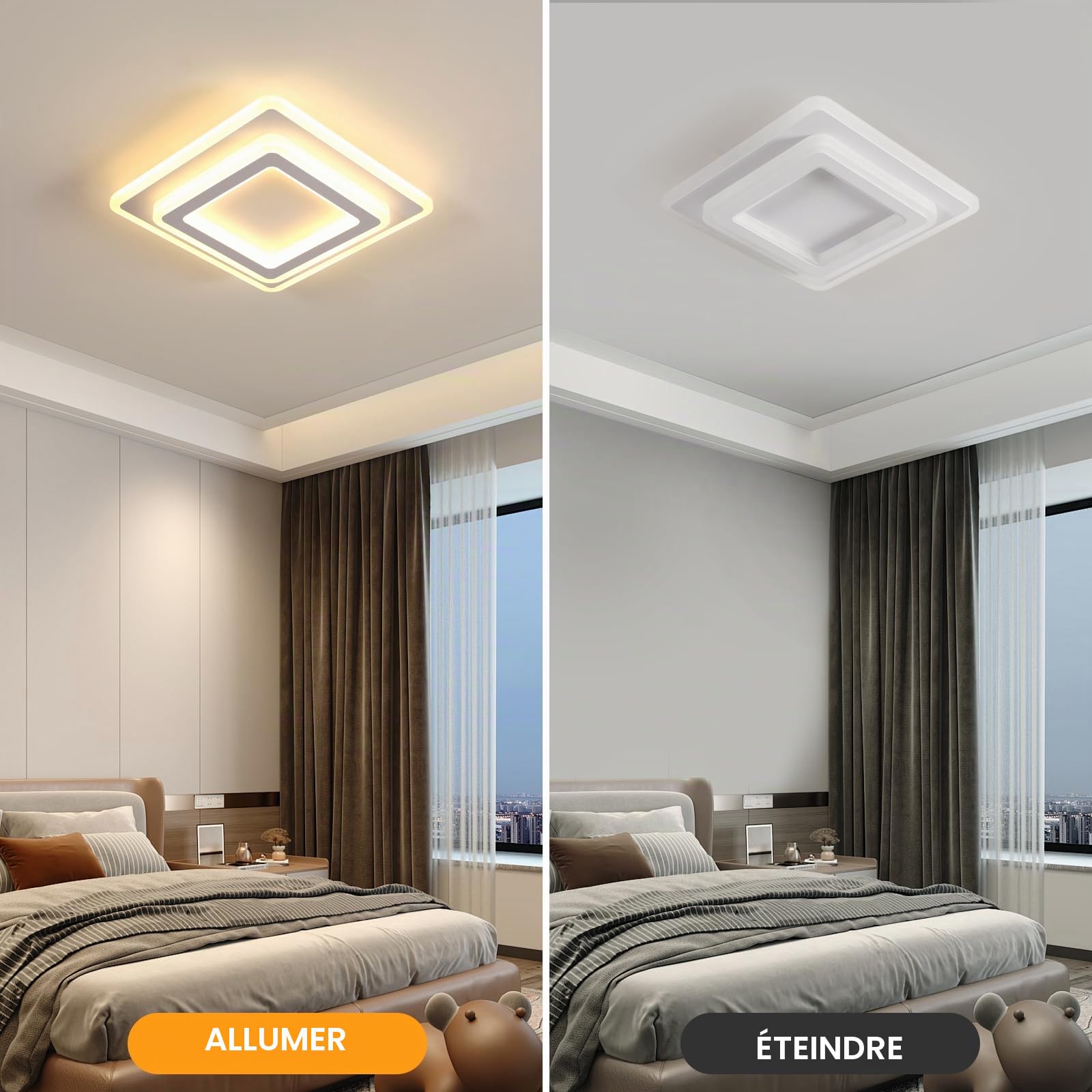 Goeco Plafonnier LED Carré Moderne 44W 4950LM 3000K, Blanc 30CM