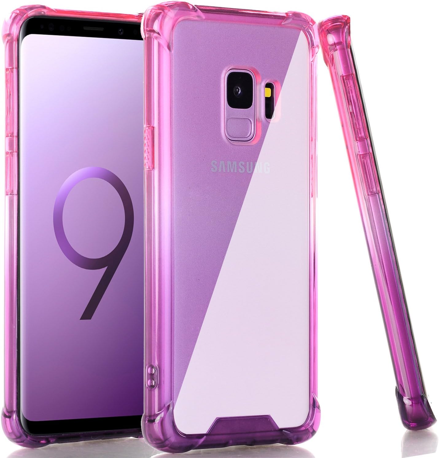 BAISRKE Galaxy S9 Case, Shock Absorption Flexible TPU Soft Edge Bumper Anti-Scratch Rigid Slim Protective Cases Hard Plastic Back Cover for Samsung Galaxy S9 - Pink Purple Gradient