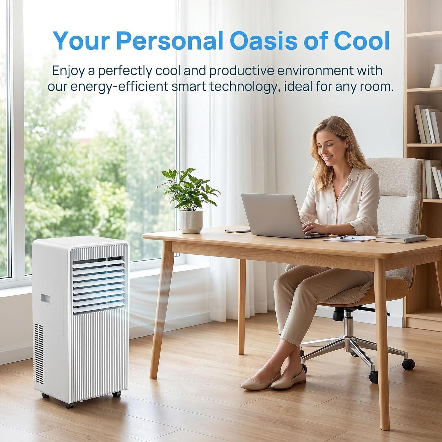 Condizionatore d'Aria Portatile 14000 BTU con Raffreddamento rapido, deumidificatore e modalità Notte silenziosa, Kit Finestra per Grandi stanze, 11000 BTU, 11000 BTU