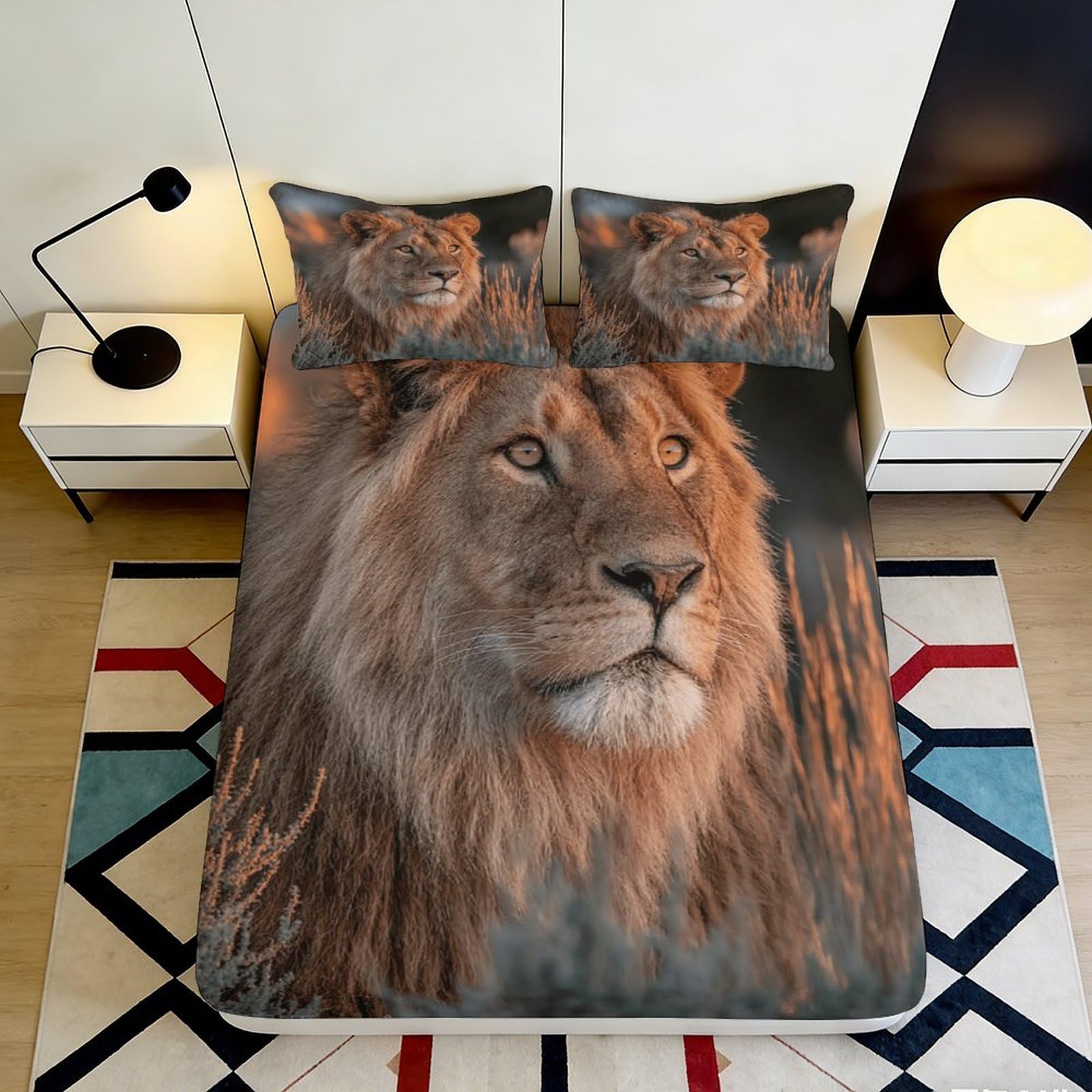 Pnayamiorkfel Style-6 3D Printed Majestic Lion Fitted Sheet Microfiber Soft Anti-Slip Wild Savannah Bed Cover For Bedroom Dorm Decor 90X200x25cm