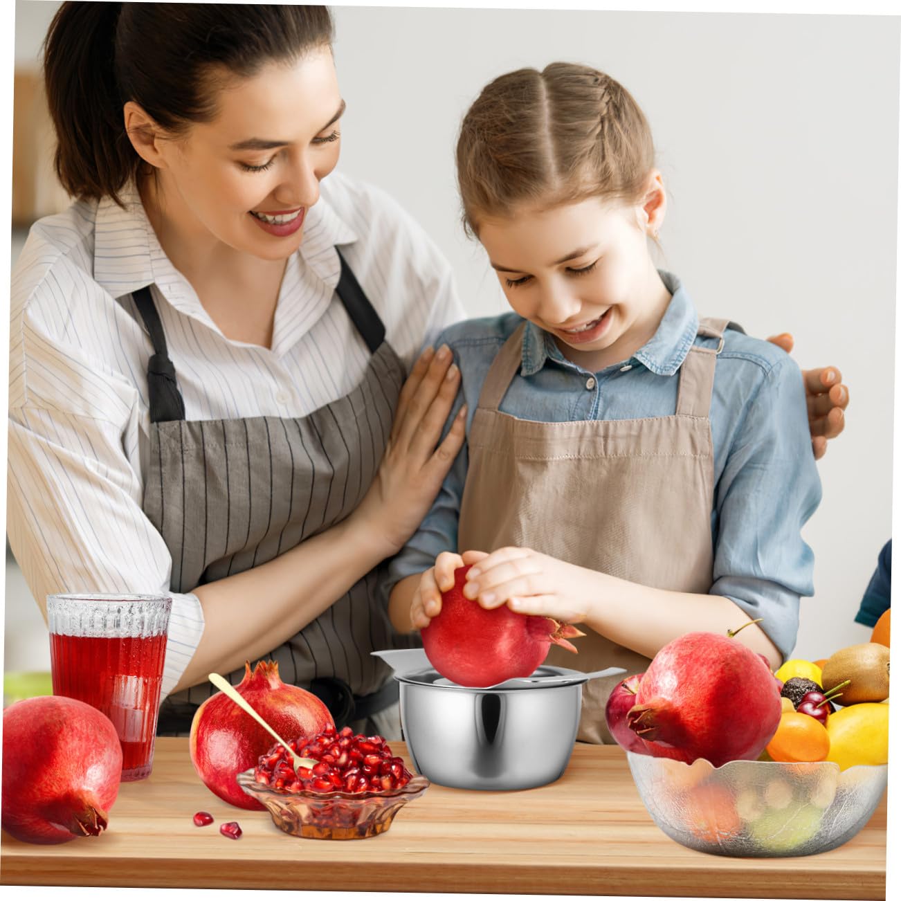 Peladora Granadas Acero Inoxidable con Cuenco y Martillo de Madera Utensilios Cocina para Desgranadora Granada Herramienta para Pelar Frutas Fácil Limpiar