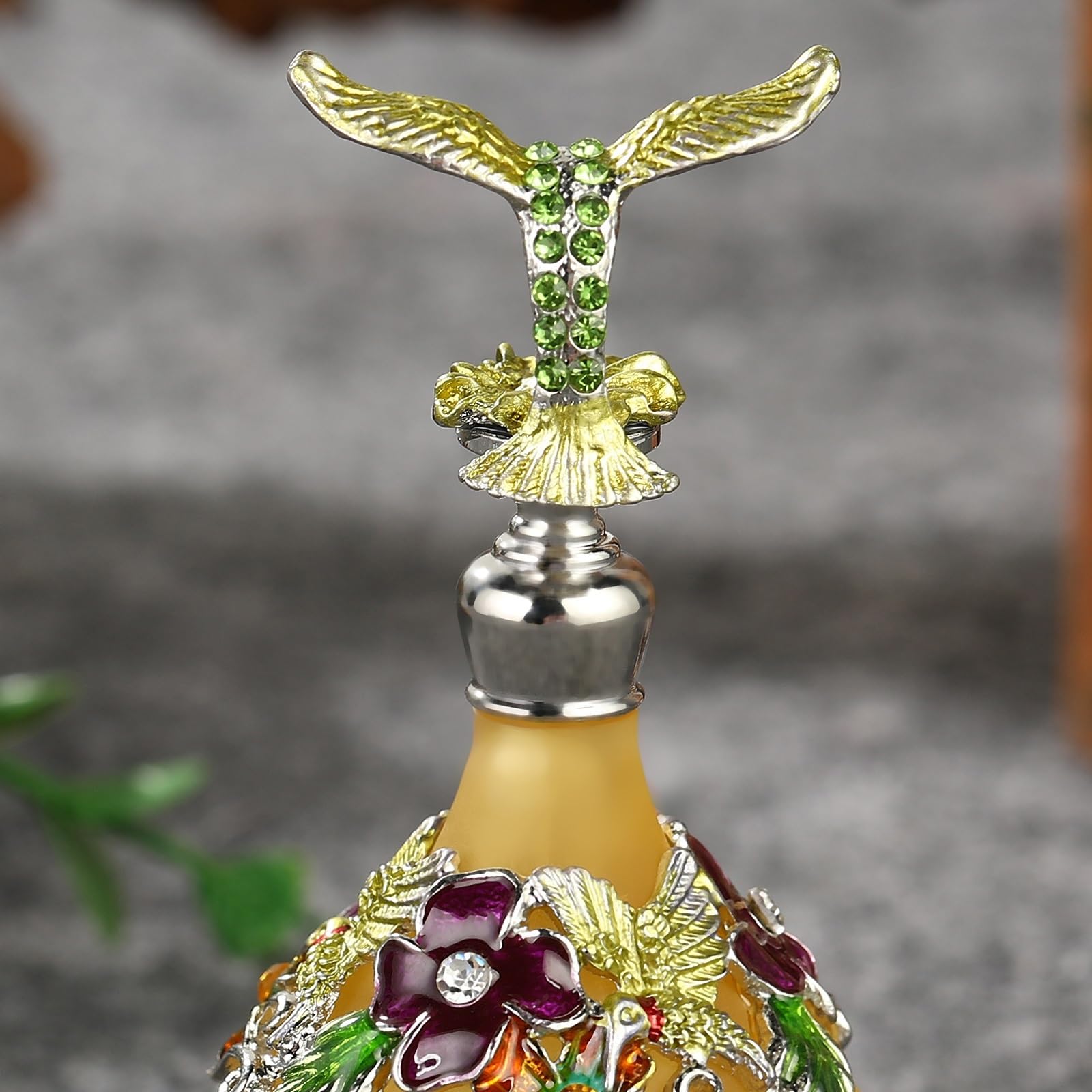 Tragbare Parfüm-Sprühflasche, Parfümzerstäuber, Milchglas, Metall, Emaille, Vogel oder Kappe, nachfüllbar, Goldweiß
