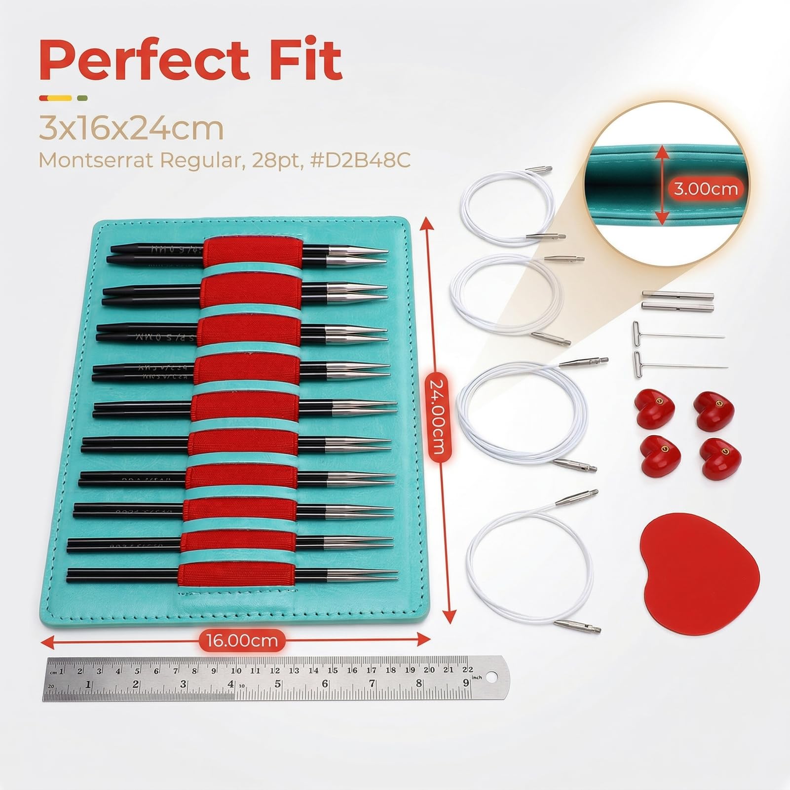 Jelquix 10 Paar Rundstricknadeln, Austauschbares Set 2,75–6 Mm, 12CM Länge mit 40CM, 60CM, 80CM, 100CM Kabeln, Einfache Größenerkennung, Geeignet für Pullover, Mützen, Schals