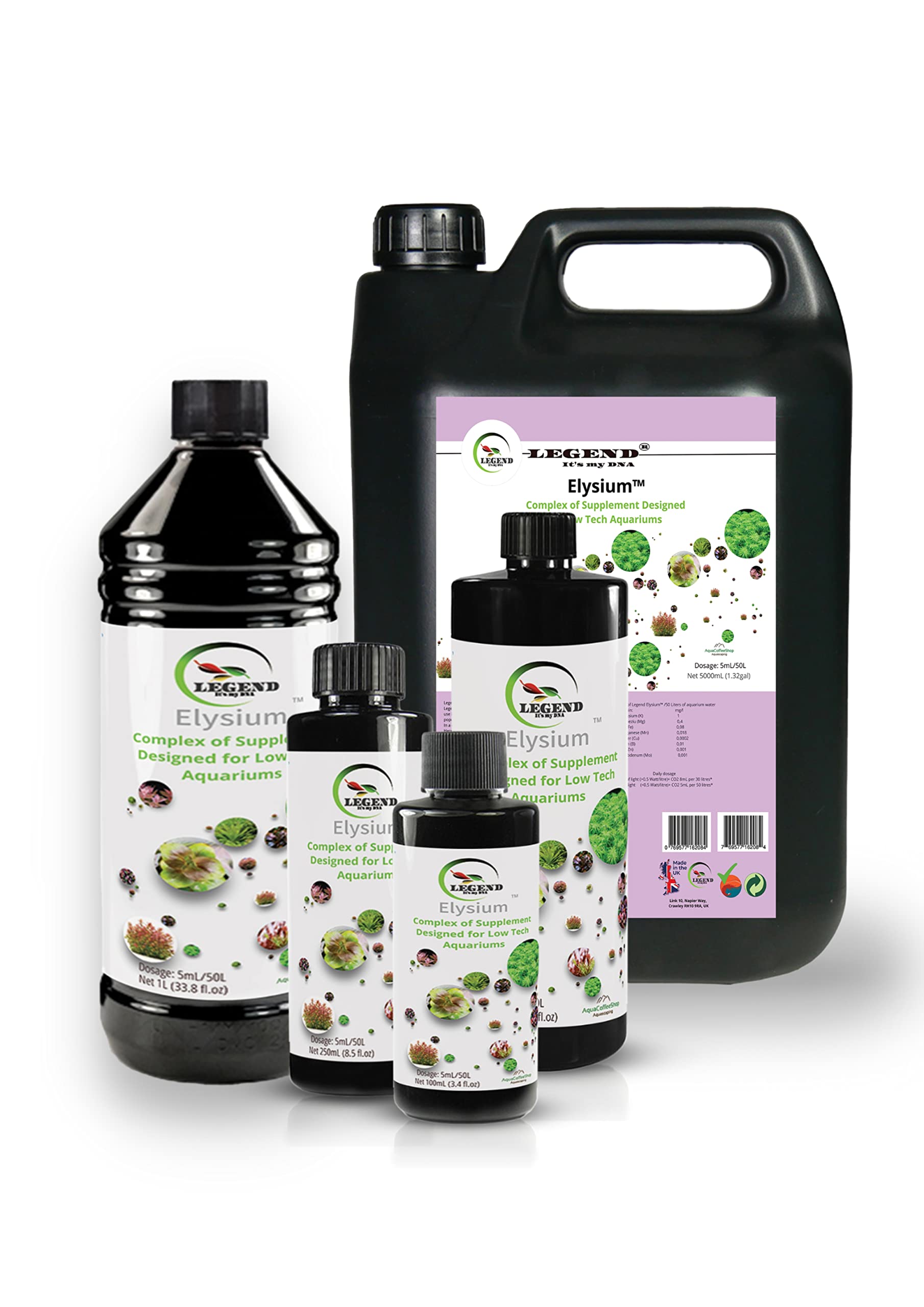 Legend Elysium Aquarium-Dünger, nitrat- und phosphatfrei, Low Tech, 1000 ml, 250 ml, 5000 ml
