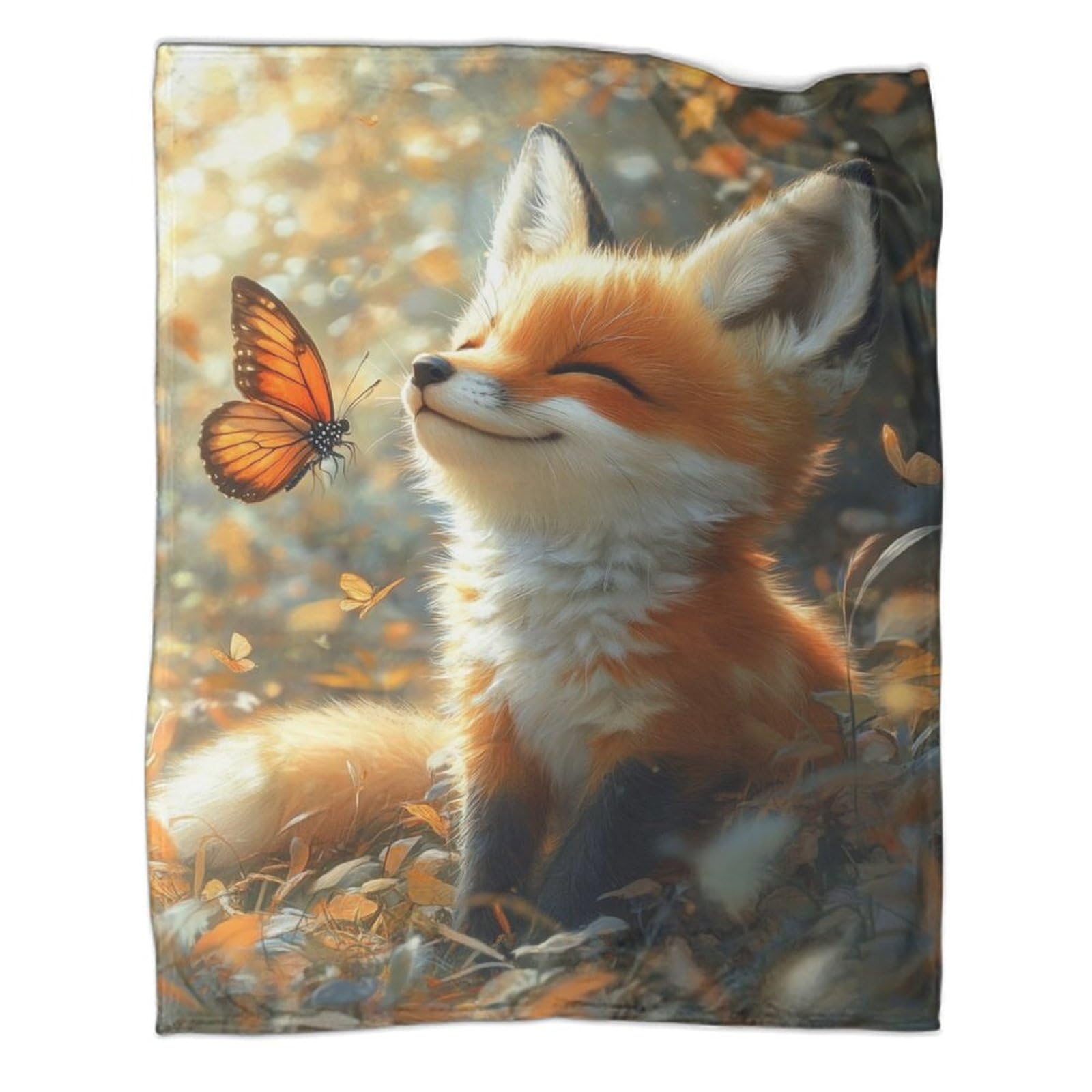 Flanelle couverture de lit en peluche contre le froid plaid douillet renard 100x130cm